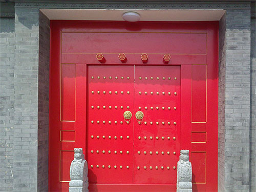 金堂中国传统四合院系列朱红色中式木制大门木作